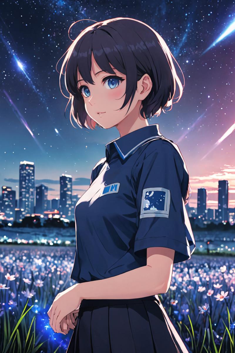 14624-482635062-anime girl, night, blue light behind her, ((Galaxy, Lens flare)), short hair, flower field, night sky, cinematic shot. Wallpaper.png